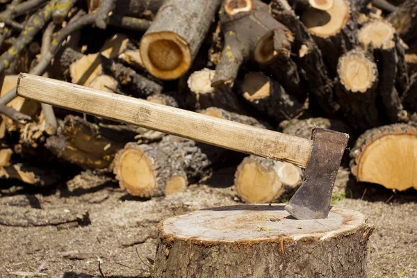 Axe in a stump — Stock Photo, Image