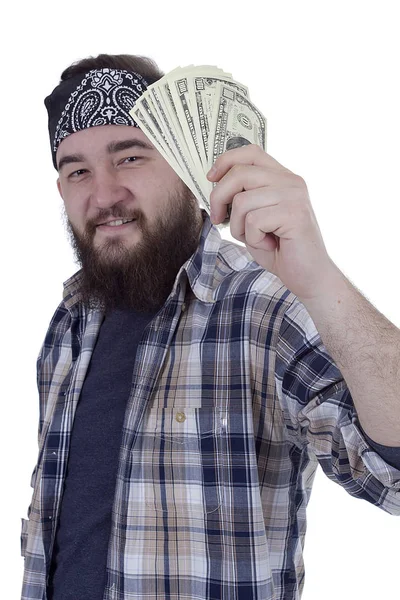 Young bearded man holding money — Stock Photo, Image