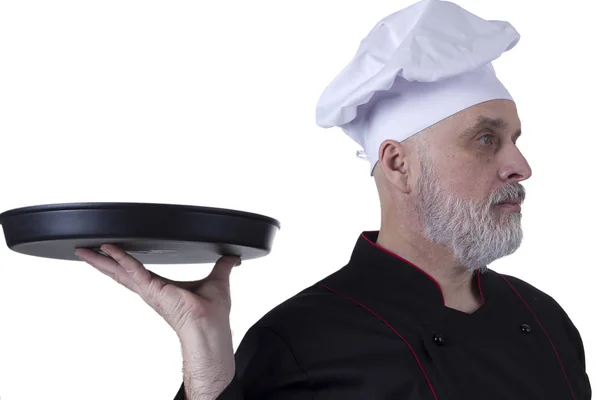 Bearded chef with tray in hands — Stock Photo, Image