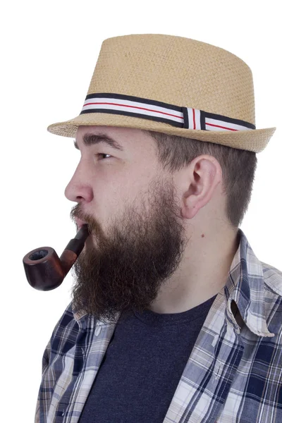 Guapo hipster fumando una pipa — Foto de Stock