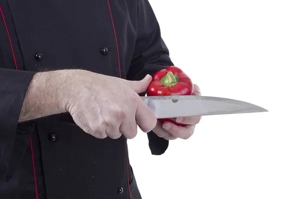 Chef with a knife and paprika — Stock Photo, Image