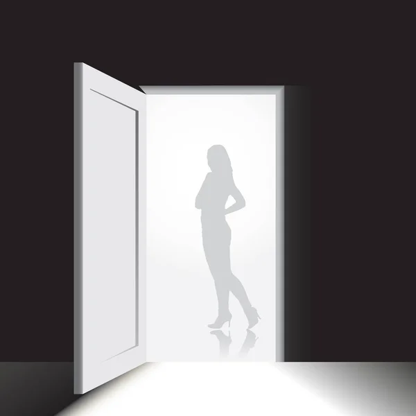 Silhouette femminile sulla porta — Vettoriale Stock