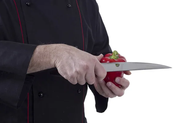 Chef with a knife and paprika — Stock Photo, Image