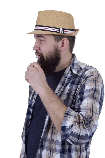 Bonito hipster fumando um cachimbo — Fotografia de Stock