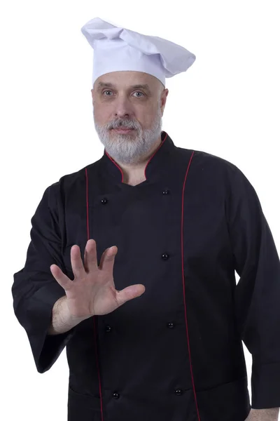 Barbuto Chef avanti con la mano alzata — Foto Stock