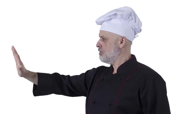 Γενειοφόρος σεφ προς τα εμπρός με υψωμένο το χέρι του — Φωτογραφία Αρχείου