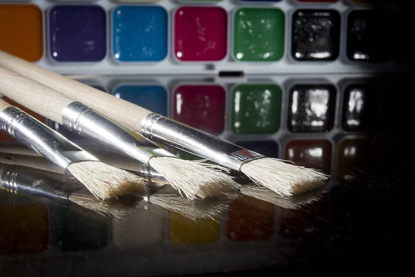 Ahşap yağlı boya fırçaları — Stok fotoğraf