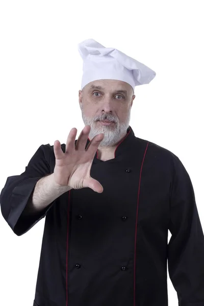 Bearded Chef forward with his hand raised — Stock Photo, Image