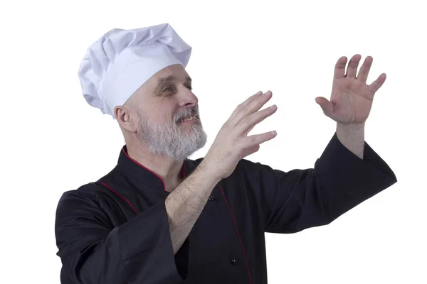 Bearded chef with arms raised — Stock Photo, Image