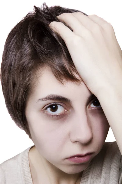 A girl who has a headache — Stock Photo, Image