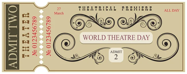 Tomt för biljett Theater Världsdagen — Stock vektor