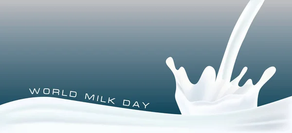 世界牛奶日洒上一抹牛奶的旗帜 — 图库矢量图片