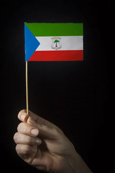Mão Com Pequena Bandeira Estado Guiné Equatorial — Fotografia de Stock