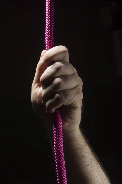 Men Hands Rope Black Background — Stock Photo, Image