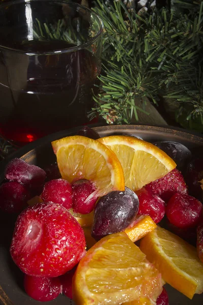 Masada Taze Sangria Punç Meyveler Var — Stok fotoğraf