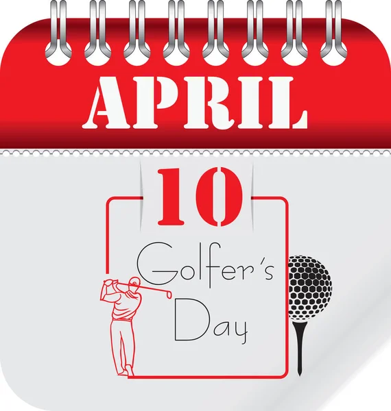 日付を変更するための穿孔とカレンダー 4月のゴルフ選手の日 — ストックベクタ
