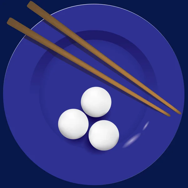 Three Rice Balls Blue Plate Vector Illustration — Stock Vector