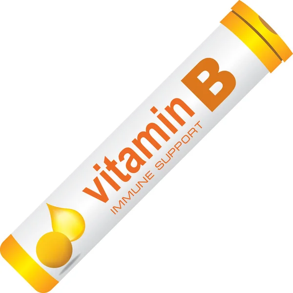 Sebuah Botol Pil Bundar Klasik Untuk Kebal Mendukung Ilustrasi Vitamin - Stok Vektor