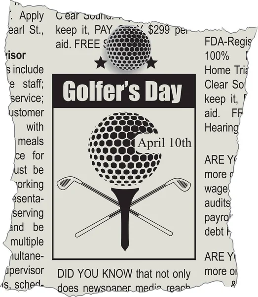 Aprile Data Giorno Golfista Annuncio Sul Giornale — Vettoriale Stock