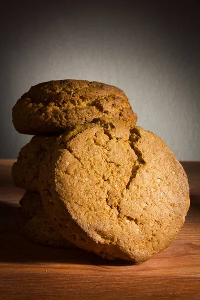 Biscotti Croccanti Farina Avena Tavolo Legno — Foto Stock