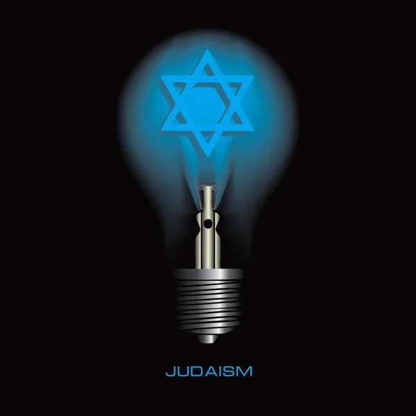 Žárovka Černém Pozadí Symbolem Judaismu — Stockový vektor