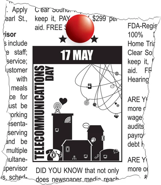 Fragmento Del Periódico Clasificado Día Las Telecomunicaciones Evento Puede — Archivo Imágenes Vectoriales