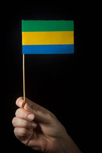 Hand Med Liten Flagga Staten Gabon — Stockfoto