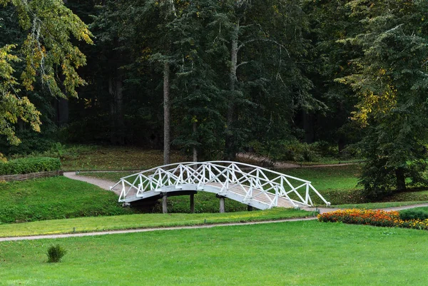 Puente de madera blanca en parque viejo — Foto de Stock