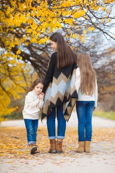 Три сестры на прогулке в осеннем парке — стоковое фото