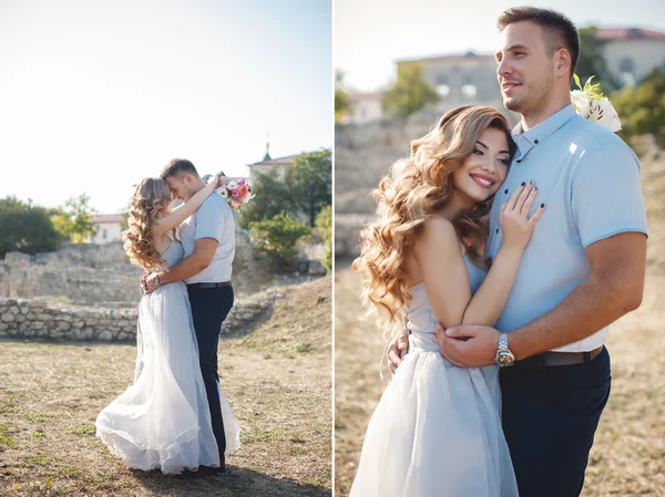 Collage-Wedding portrait of the bride and groom outdoors in summer — Stock Photo, Image