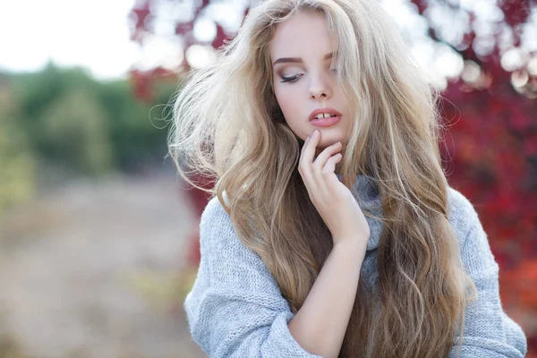 Hermosa mujer en el parque de otoño — Foto de Stock