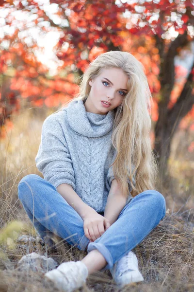 Beautiful woman in autumn park — Stock Photo, Image