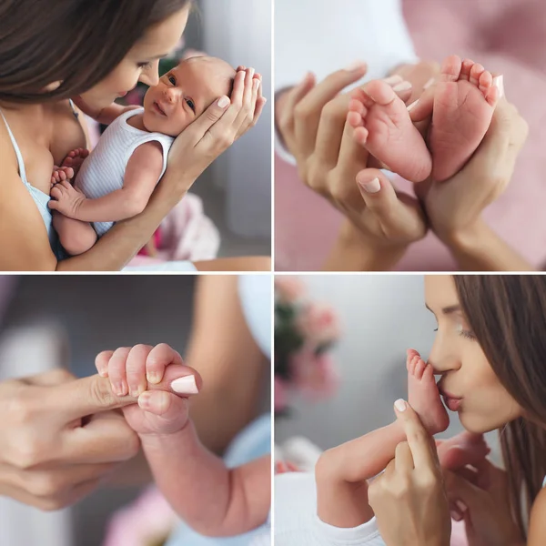 Une maman heureuse avec un fils nouveau-né, collage — Photo