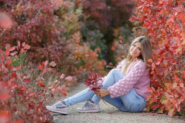 Mulher bonita no parque de outono — Fotografia de Stock