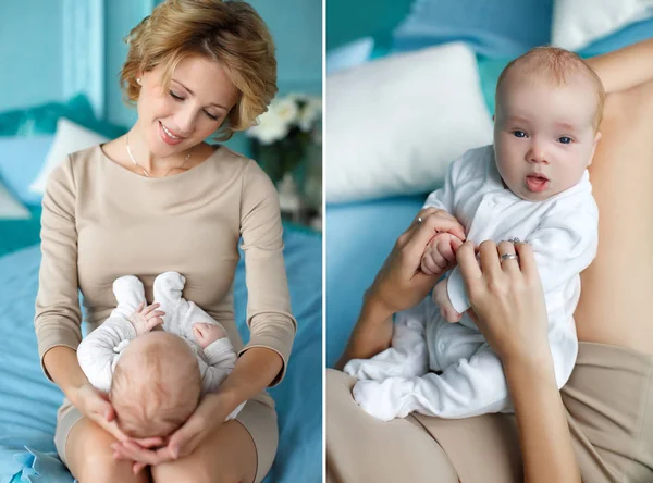 Collage van gelukkige moeder met pasgeboren zoon — Stockfoto