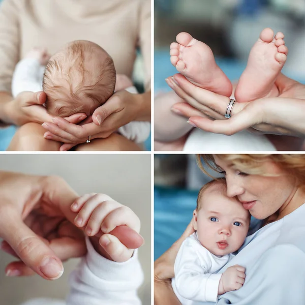 Collage of happy mother with newborn son — Stock Photo, Image