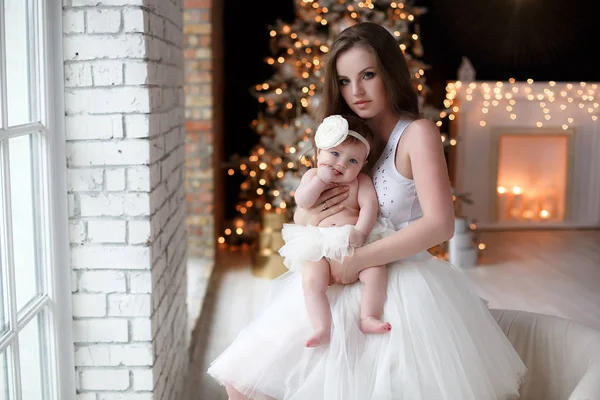 Noel Den Önceki Gece Anne Bebeğin Portresi Noel Yeni Yıl — Stok fotoğraf