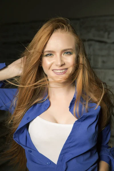 Long Red Hair and an Amazing Smiling Girl — Stock Photo, Image