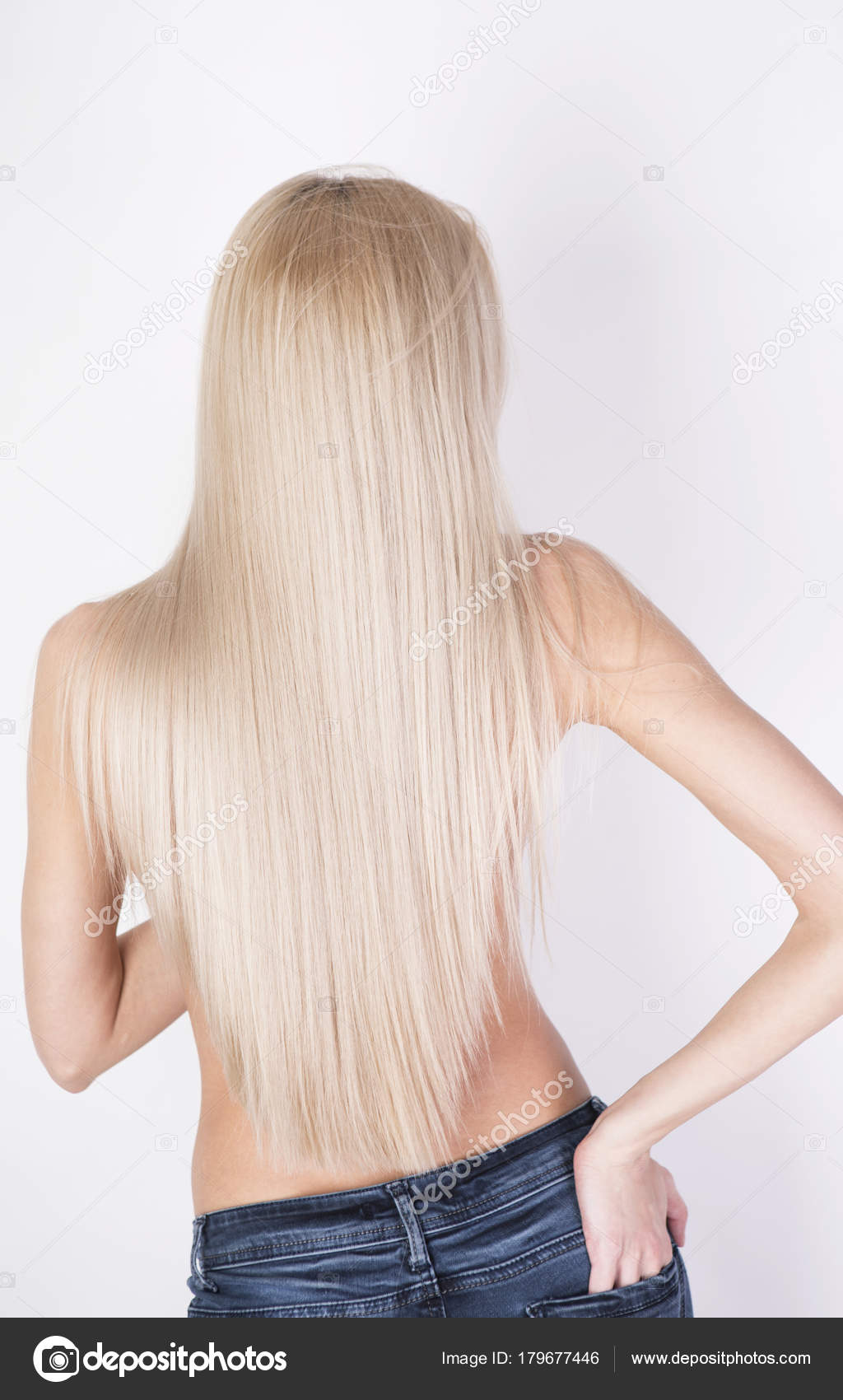 Healthy And Shiny Cold Blonde Hair Girl Posing Nude In A Studio