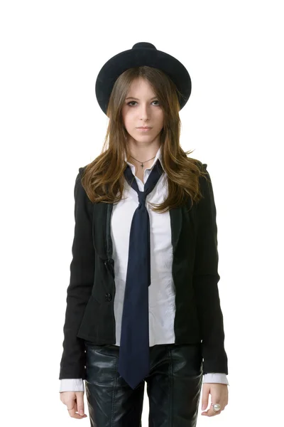 Young girl in a men's clothing — Stock Photo, Image