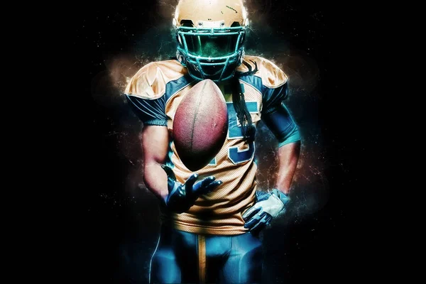 American football sportsman player isolated on black background — Stock Photo, Image