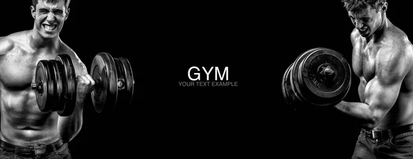 运动与健康人与哑铃锻炼在黑色的背景，待适合。锻炼和健身的动机. — 图库照片