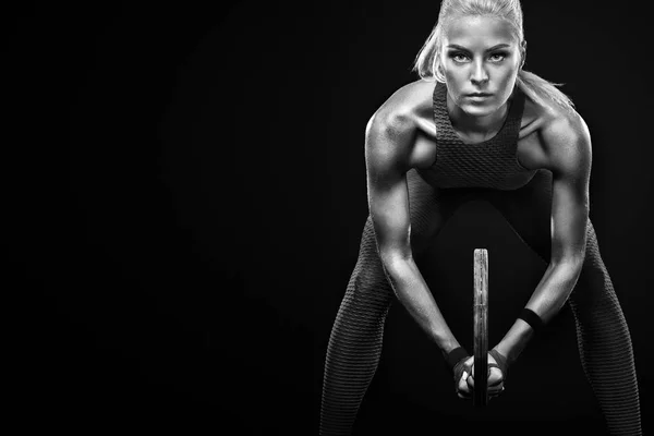 A Strong Athletic Woman on Black Background Wearing in White Sportswear,  Fitness and Sport Motivation. Sport Concept Stock Image - Image of banner,  model: 108184351