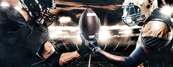 Two american football sportsman players on stadium. Sport concept. — Stock Photo, Image