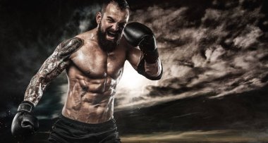 Sporcu boxer açık mücadele. Uzay kopyalayın. Boks spor kavramı.