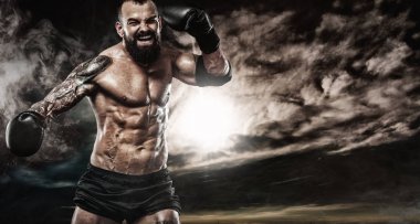 Sporcu boxer açık mücadele. Uzay kopyalayın. Boks spor kavramı.