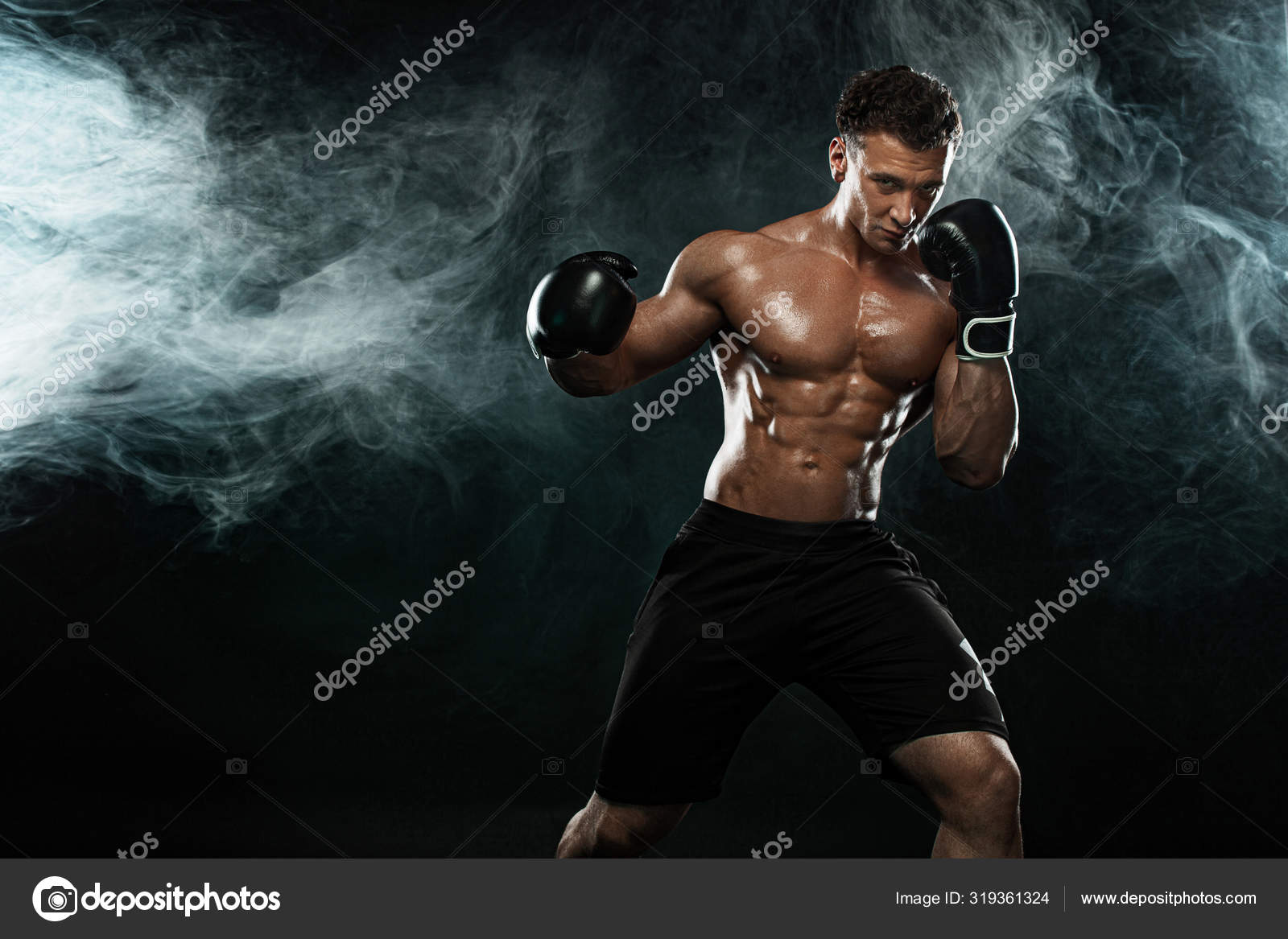 Man, Boxer Winner and Champion after Fight in Gloves on Black Background  Celebraiting Flawless Victory. Fitness and Stock Photo - Image of health,  muscular: 163897408
