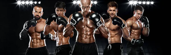 Concepto de boxeo. Grupo de boxeadores en guantes. Motivación deportiva y física. Recreación deportiva individual . —  Fotos de Stock