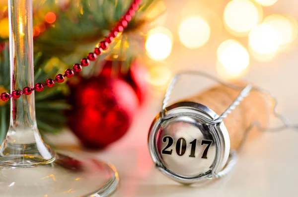 Navidad o año nuevo corcho de vino espumoso —  Fotos de Stock