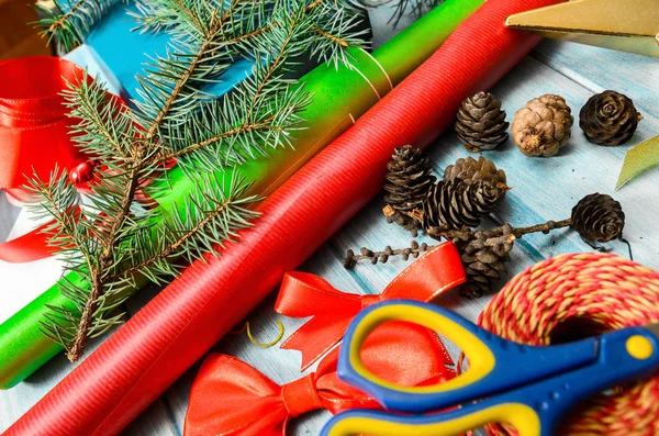 Materiais para decoração de Natal artesanal — Fotografia de Stock